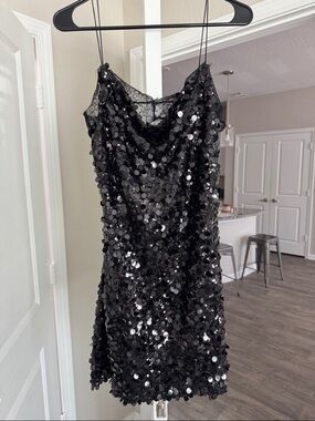 Zara Black Sequin Cowl Neck Mini Dress